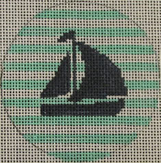 KK-NTO10 - Sailboat on Stripe - Navy and Seafoam