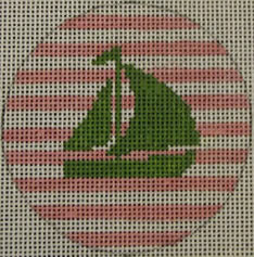 KK-NTO12 - Sailboat on Stripe - Green and Pale Pink