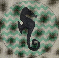 KK-NTO1 - Seahorse on Chevron - Navy and Seafoam