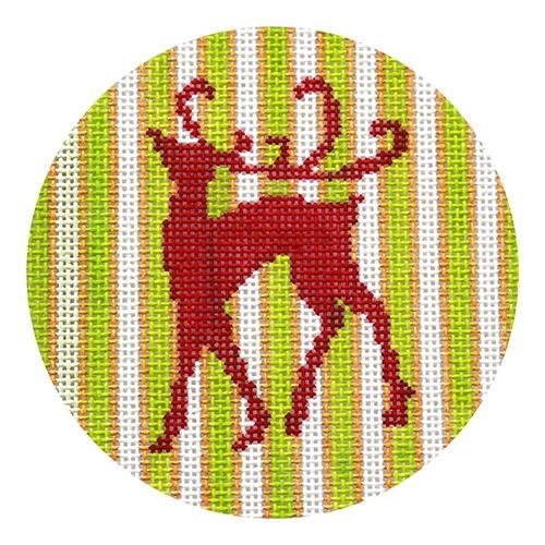 KK-O116 - Red Reindeer on Red/Green Stripe