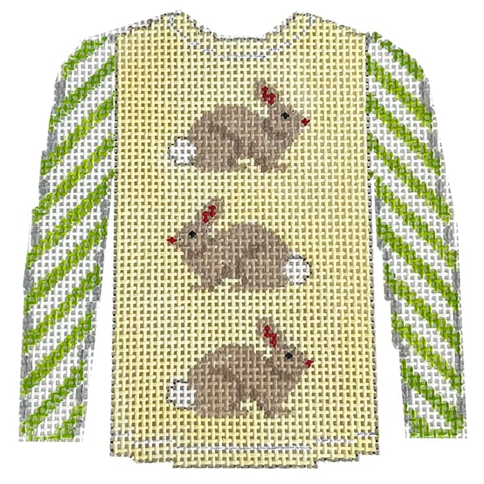 KK-O208E - Sweater - 3 Brown Bunnies on Pale Yellow