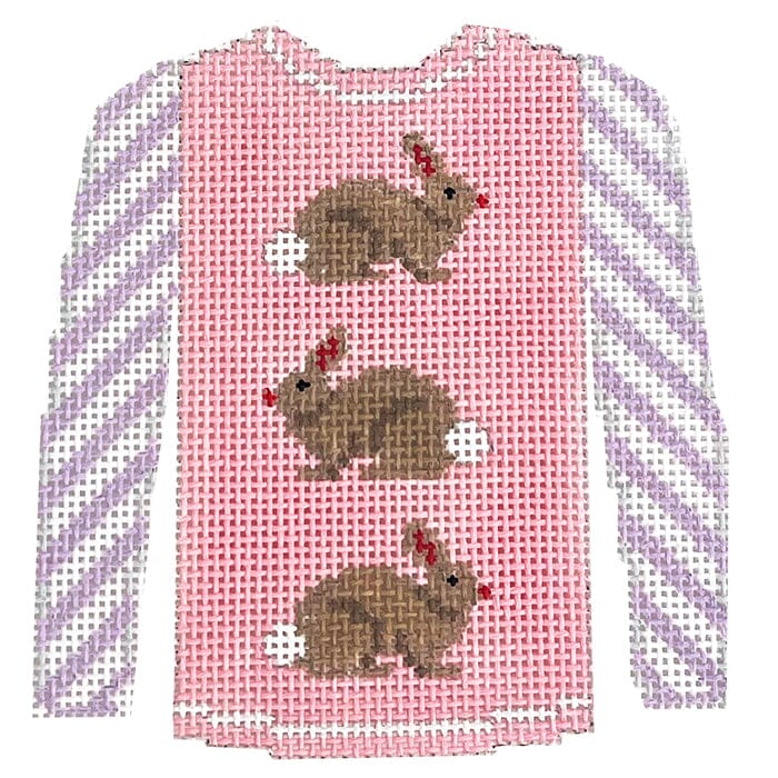 KK-O208F - Sweater - 3 Brown Bunnies on Pale Pink