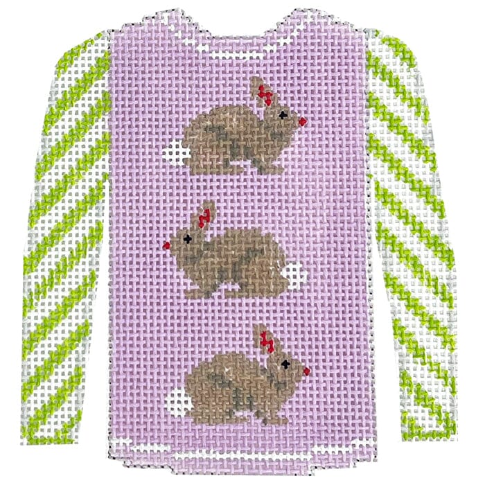 KK-O208G - Sweater - 3 Brown Bunnies on Lavender