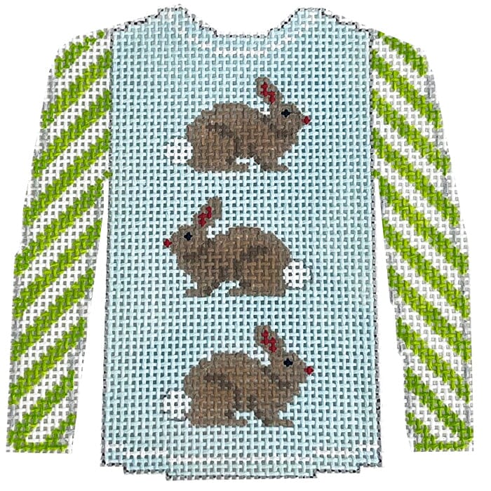 KK-O208I - Sweater - 3 Brown Bunnies on Pale Blue