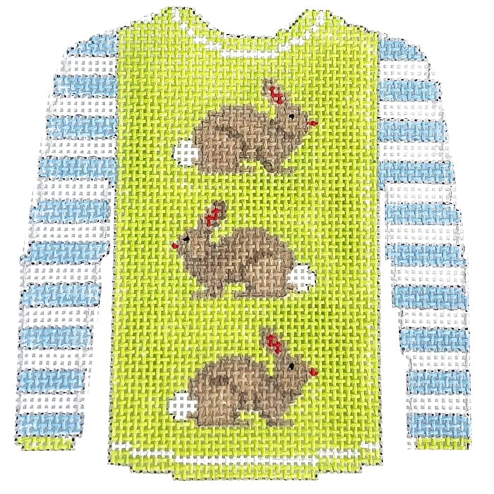 KK-O208J - Sweater - 3 Brown Bunnies on Lime