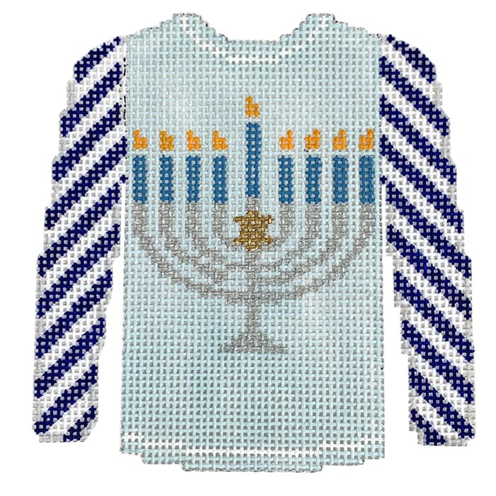 KK-O212M - Sweater - Menorah on Light Blue