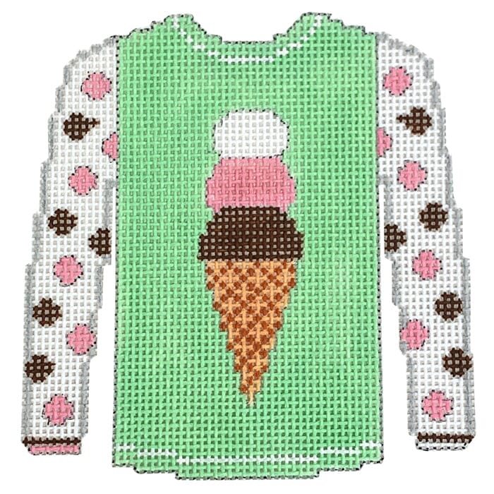 KK-O213C - Sweater - Ice Cream Cone on Pistachio Green