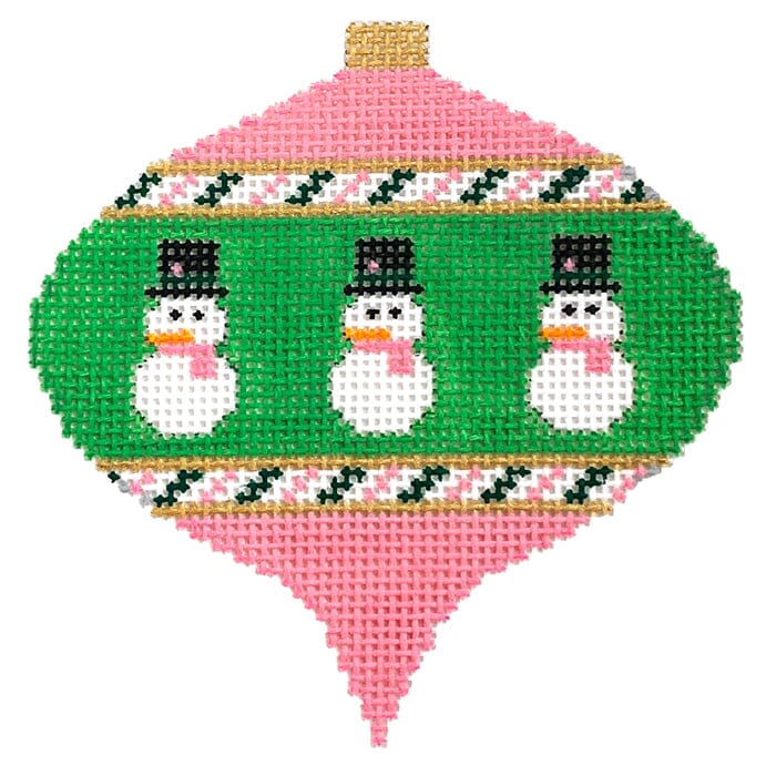 KK-O218AB - Bauble Small Snowman on Pink Green Top Point Ornament