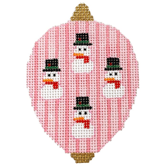 KK-O218O - Bauble Gold TB Snowman on Pink Stripes