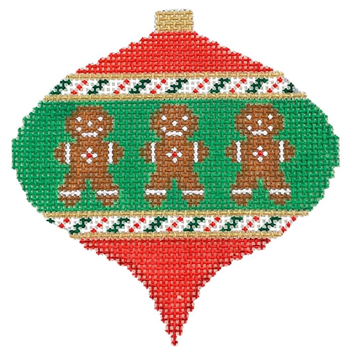 KK-O218T - Bauble Small Gingerbread on Red with Green Top Point