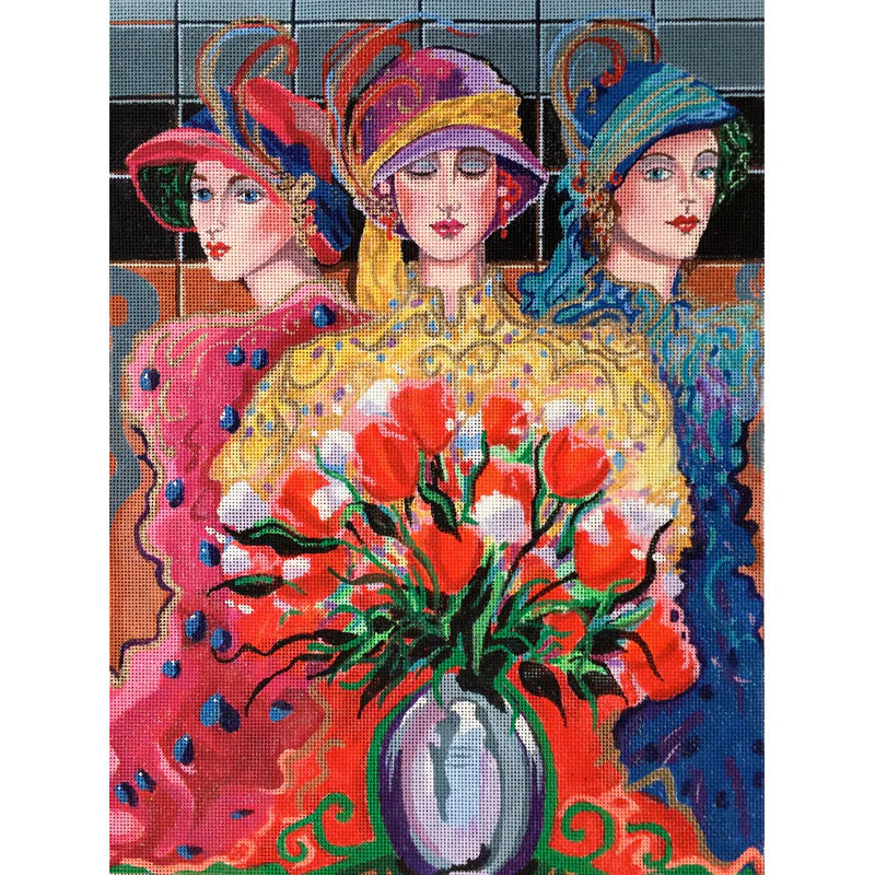 OA 215 - 3 Ladies with Wildflowers