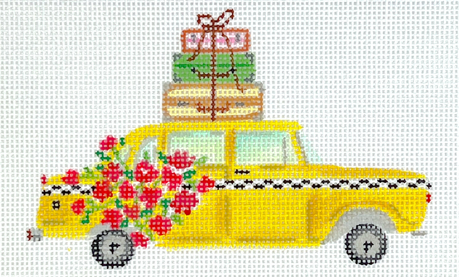 LB-OM-01 - Mini Yellow Cab with Suitcases and Flowers