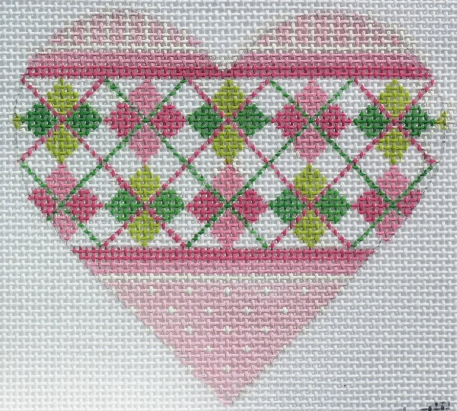 OM-08 - Mini Heart - Argyle - Pinks and Greens