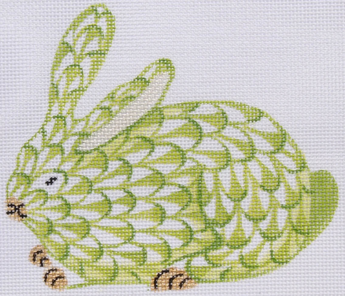OM-149 - Mini Herend-style Crouching Bunny - Lime and Gold