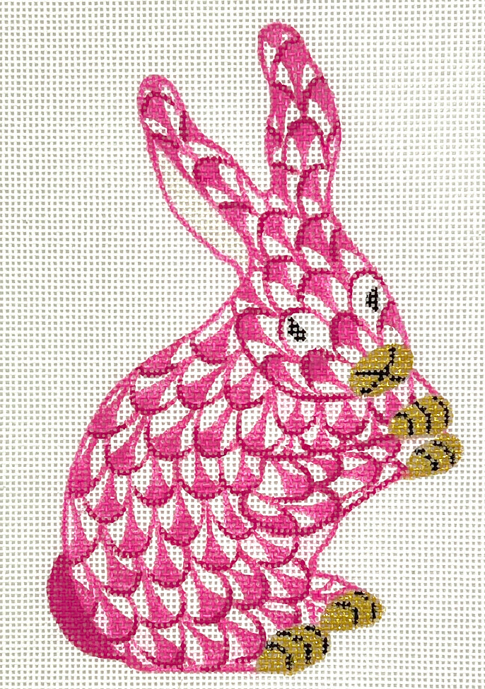 OM-153 - Mini Herend-style Standing Bunny - Pink and Gold