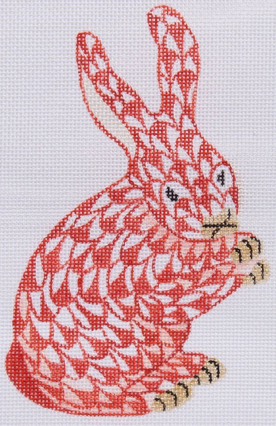 OM-159 - Mini Herend-style Standing Bunny - Cinnabar and Gold