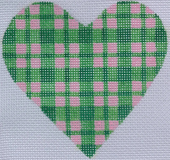 OM-16 - Mini Heart - Plaid - Greens on Pink