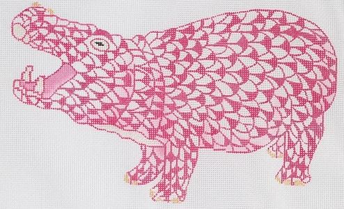 OM-175 - Mini Herend-style Hippo - Pink and Gold