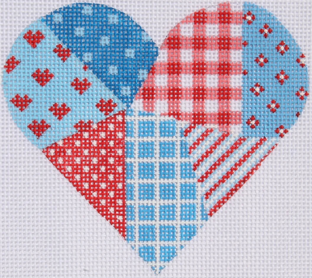 OM-189 - Mini Heart - Patchwork - Red, White and Blue