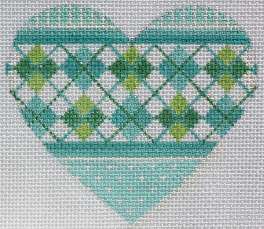 OM-21 - Mini Heart - Argyle - Soft Turquoise and Greens