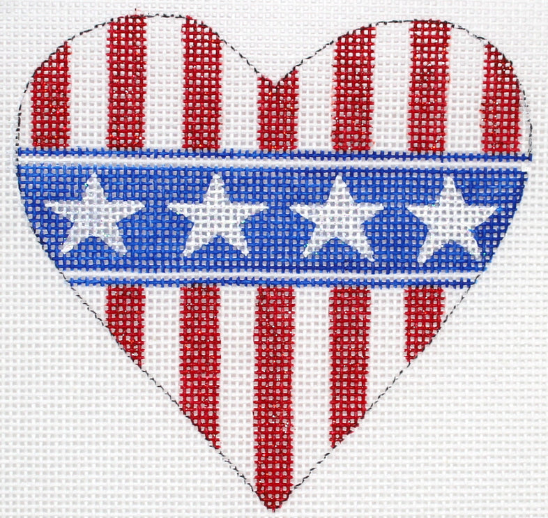 OM-229 - Mini Heart - Patriotic Red, White and Blues Stripes with Stars