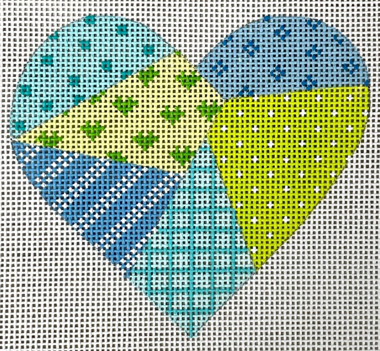 OM-23 - Mini Heart - Patchwork - Blues, Turquoise and Greens