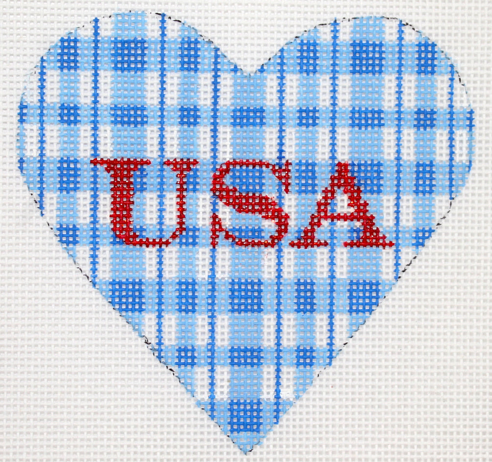 OM-231 - Mini Heart - Patriotic Blue and White Plaid with USA