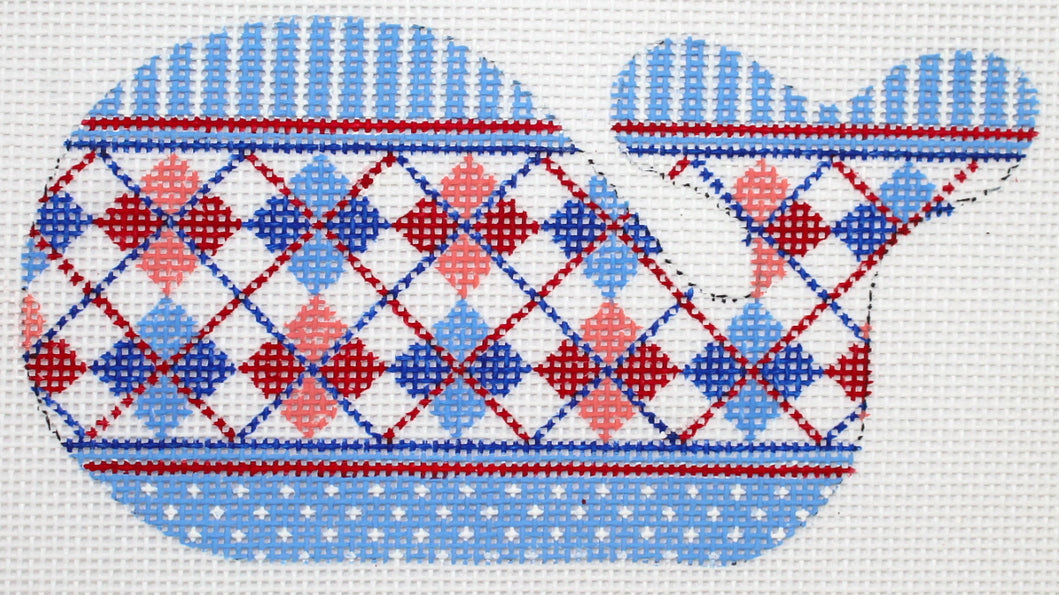 OM-234 - Mini Whale - Patriotic Argyle - Red, White and Blue