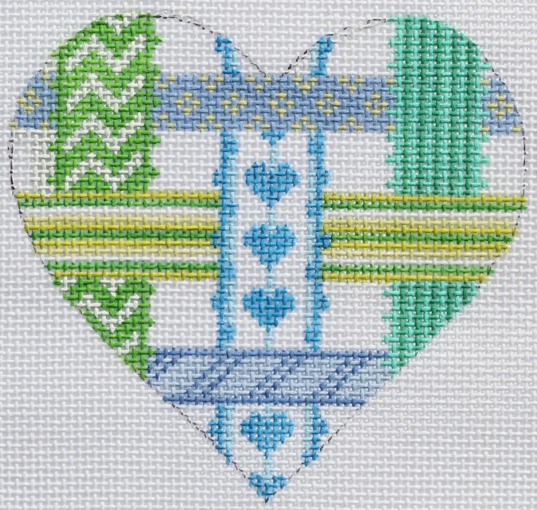 OM-26 - Mini Heart - Woven Ribbons - Blues and Greens