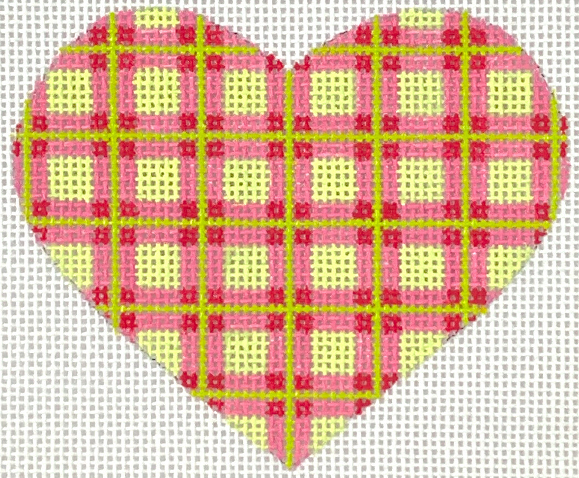 OM-271 - Mini Heart - Madras Plaid - Pink, Watermelon and Lime