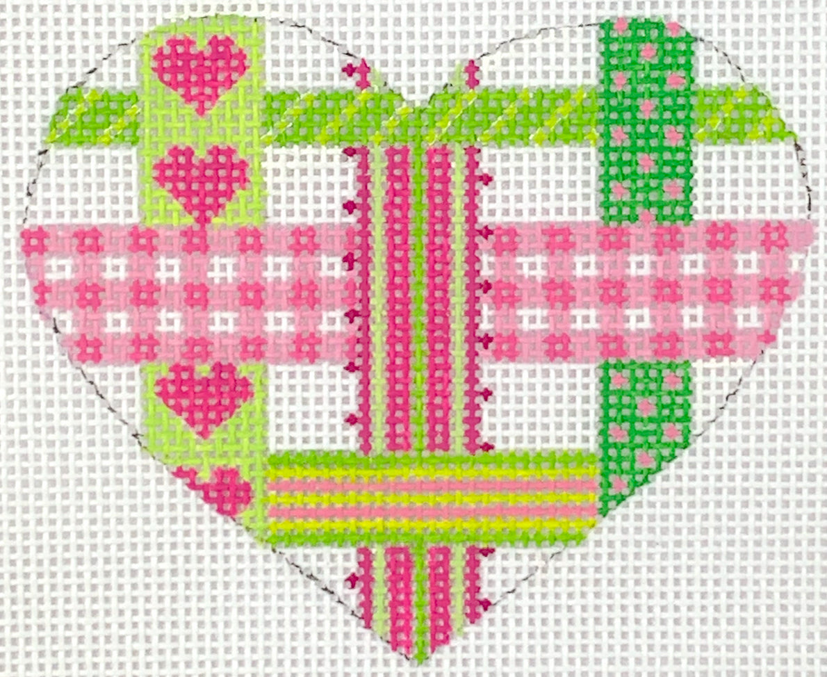 OM-273 - Mini Heart - Woven Ribbons - Pinks and Greens