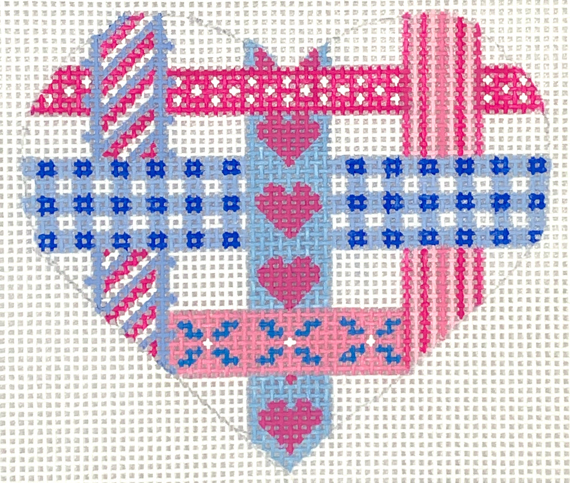 OM-278 - Mini Heart - Woven Ribbons - Pinks and Blues