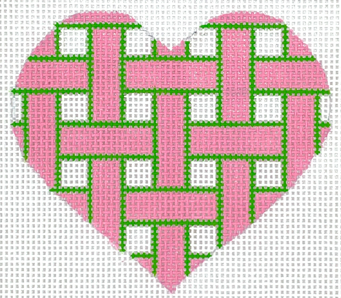 OM-279 - Mini Heart - Woven Ribbons - Pinks with Green Edge