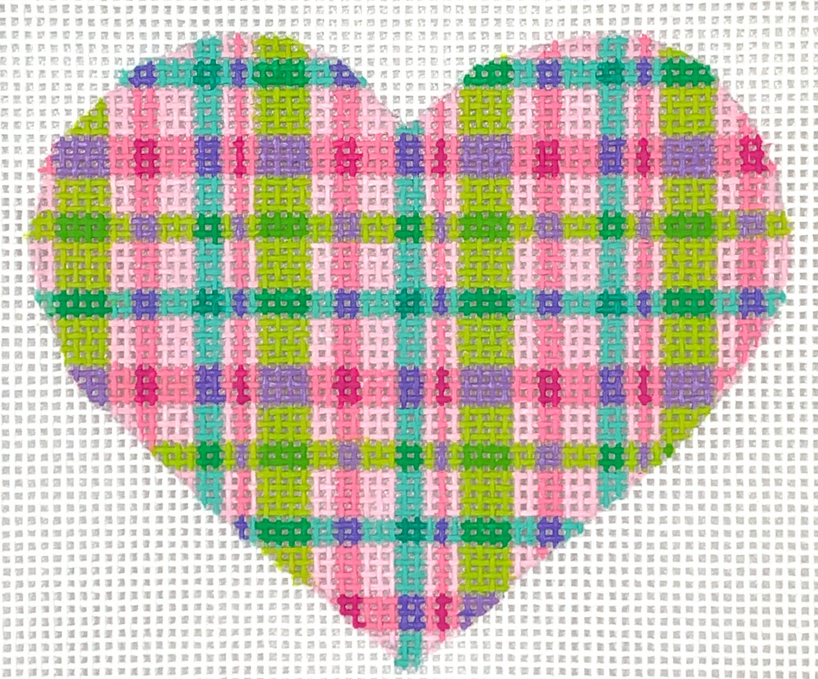 OM-280 - Mini Heart - Madras Plaid - Pinks and Limes