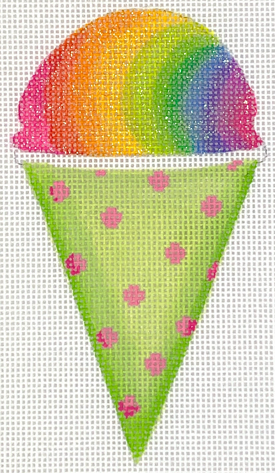 OM-289 - Rainbow Snow Cone in a Lime & Pink Spotted Paper Cone