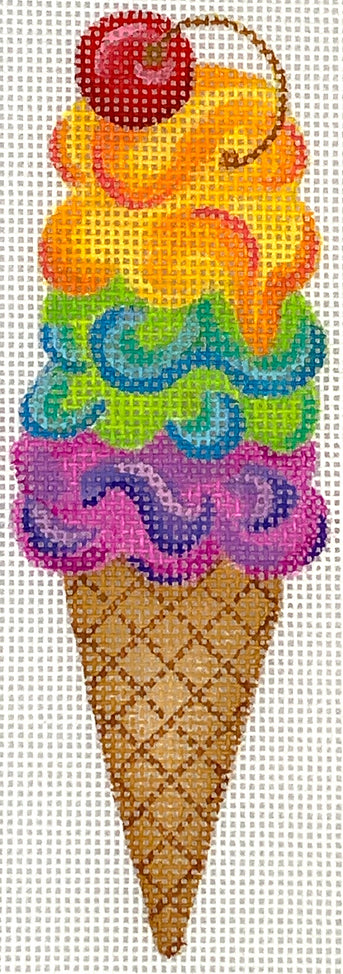 OM-290 - Rainbow Swirly Triple Scoop Ice Cream Cone with Cherry