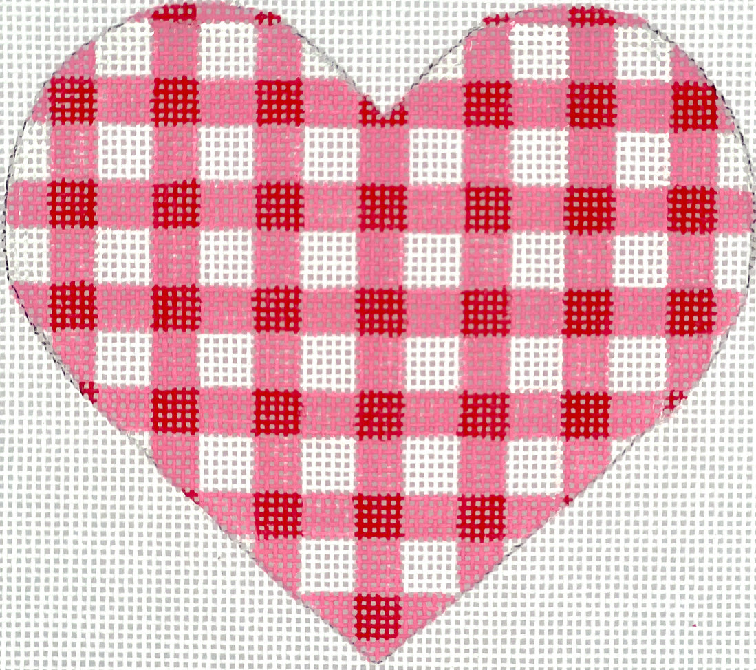 OM-304 - Mini Heart - Gingham - Bright Pink and Red