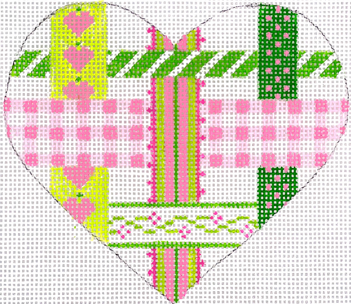 OM-307 - Mini Heart - Woven Ribbons - Pink and Greens