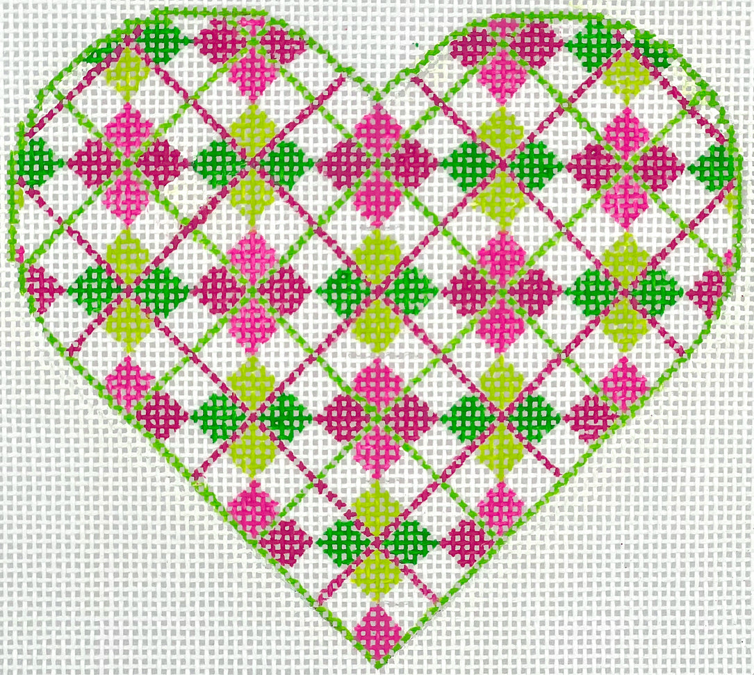 OM-309 - Mini Heart - Argyle - Pinks and Greens