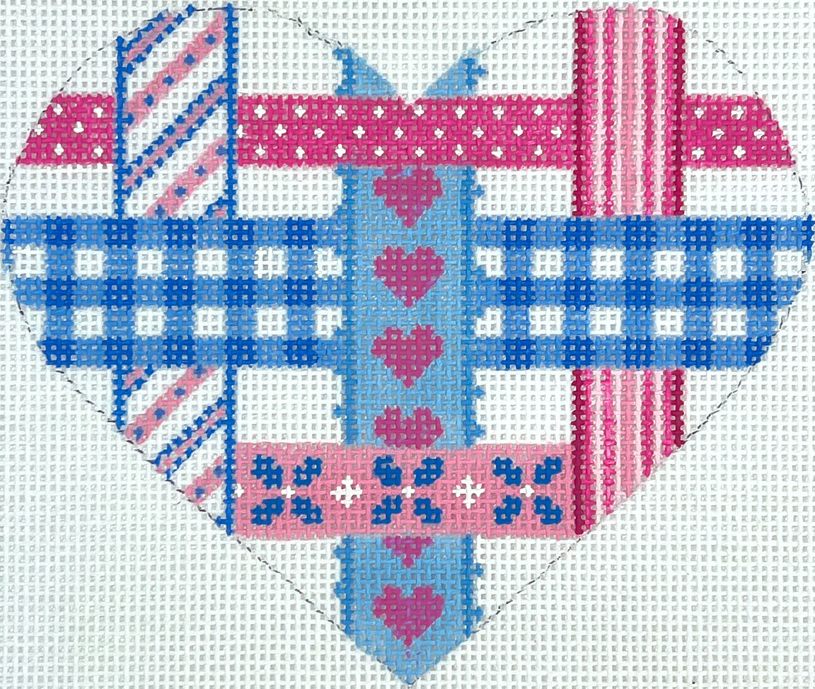 OM-311 - Mini Heart - Woven Ribbons - Pink and Blues