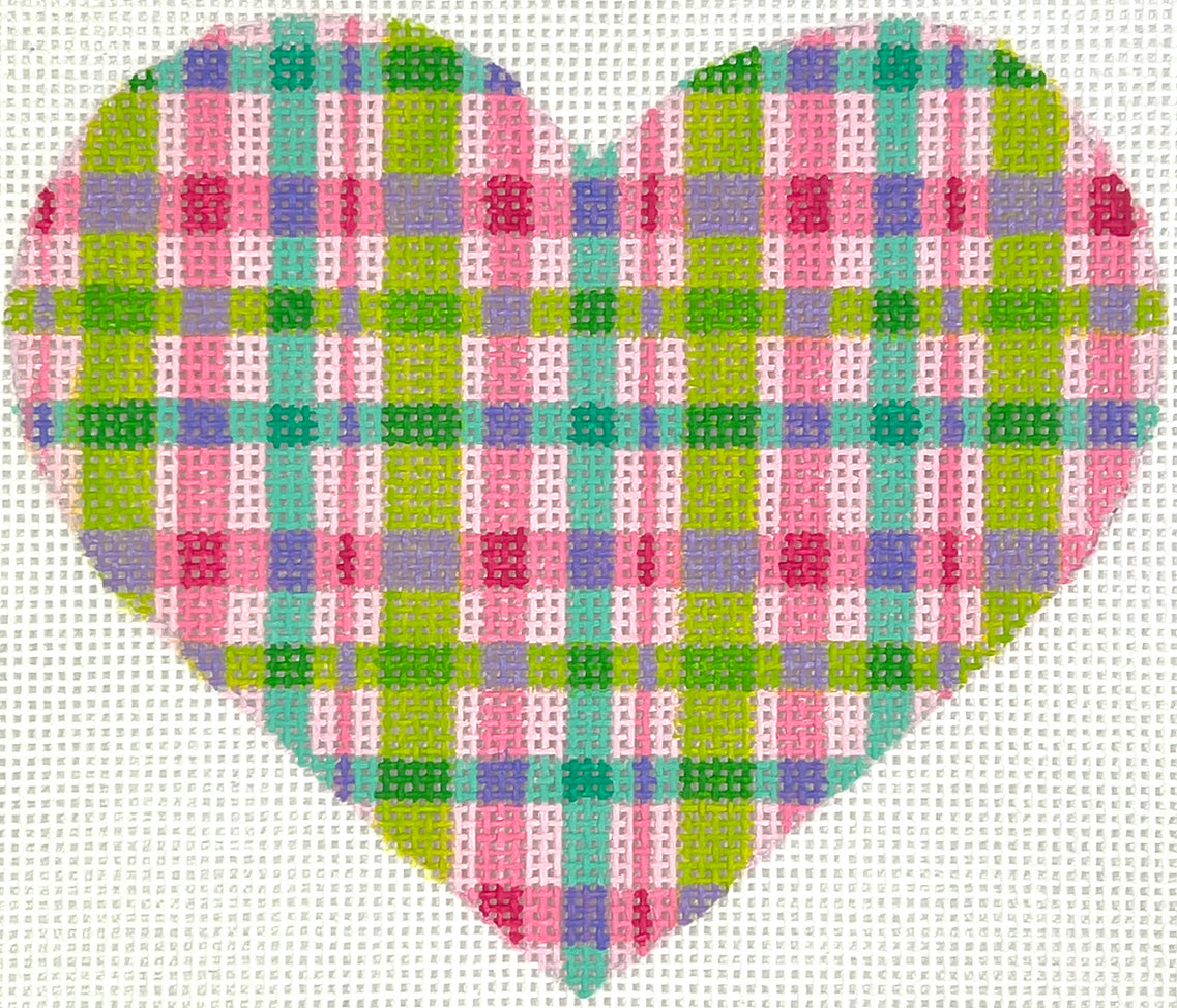 OM-312 - Mini Heart - Madras Plaid - Pinks and Limes