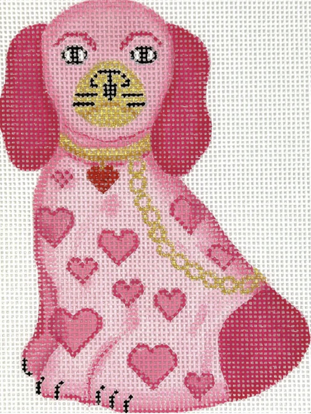 OM-319 - Mini Staffordshire Dog - Pink Hearts with Heart Tag