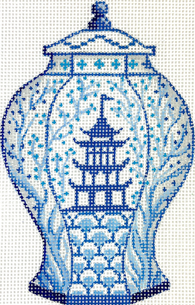 OM-327 - Mini Chinese Vase - Tall Blue and White Pagoda