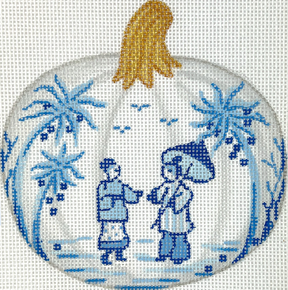 OM-341 - Mini Chinese Pumpkin - Small Round with People, Parasols and Palms