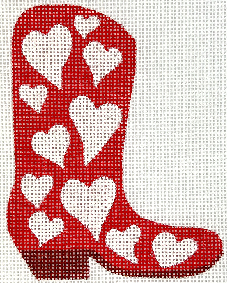 OM-378 - Mini Cowgirl Boot - Red with White Hearts