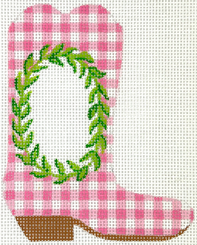 OM-388 - Mini Cowgirl Boot - Greenery Wreath with Pink