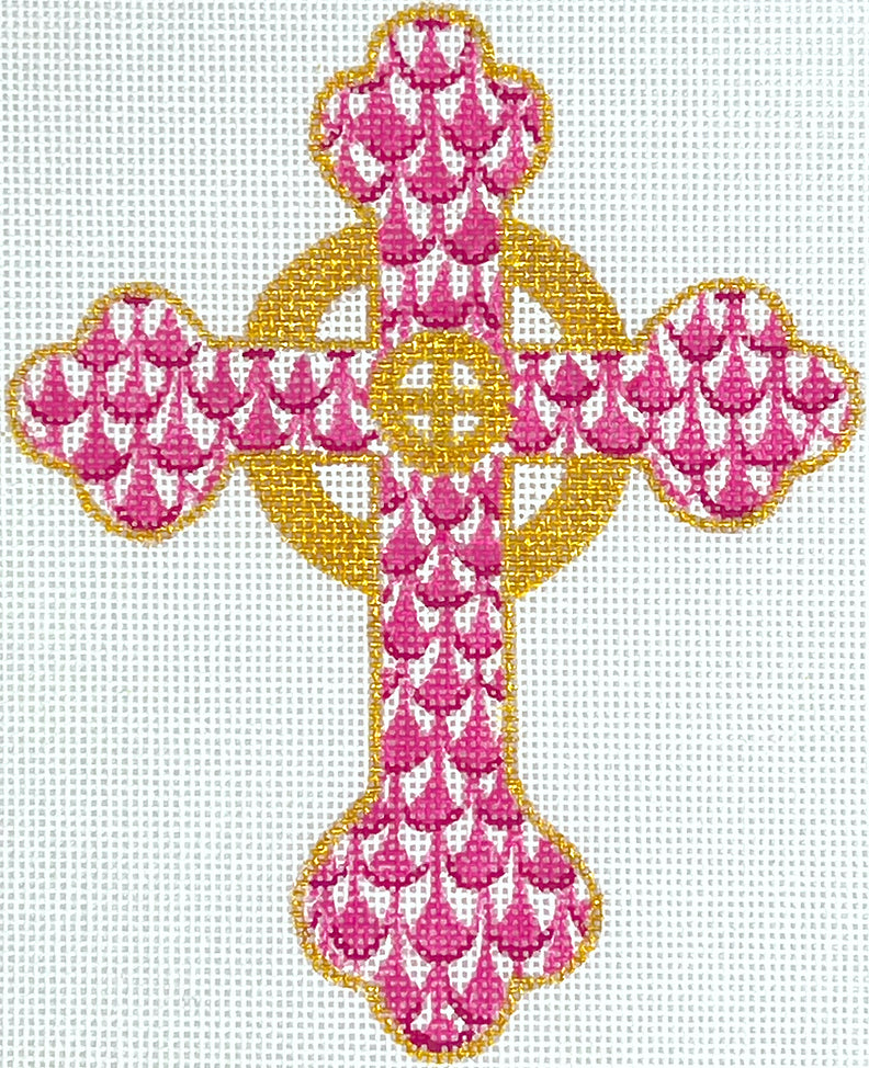 OM-414 - Fishnet Mini - Budded Celtic Cross - Pinks and Gold