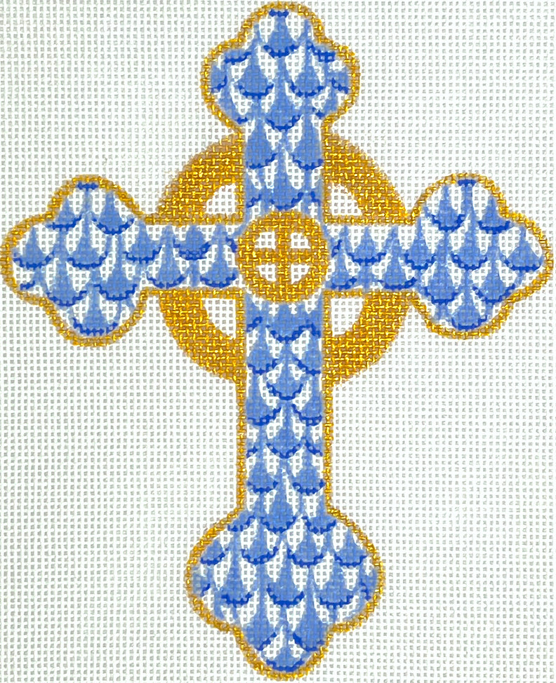 OM-415 - Fishnet Mini - Budded Celtic Cross - Blues and Gold