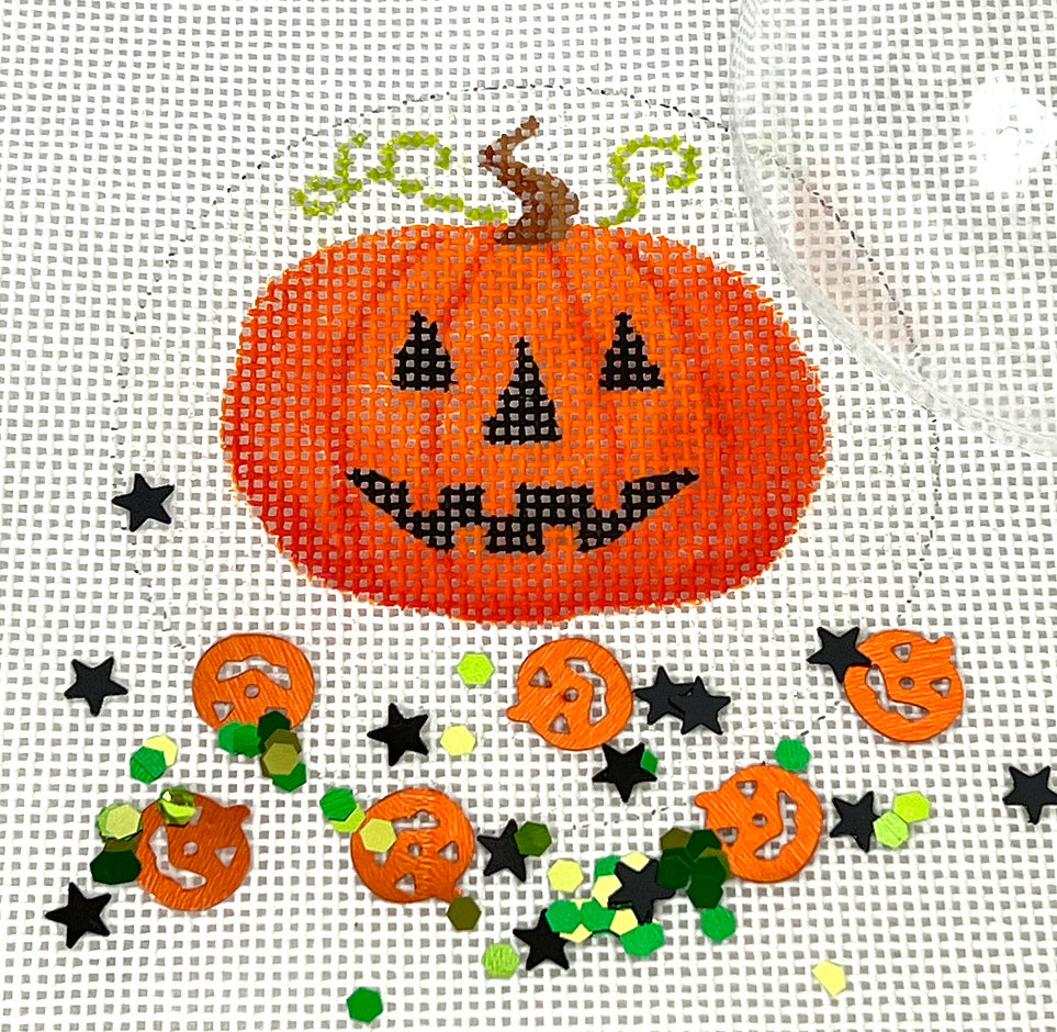 OMD-25 - Clear Dome and Confetti - Halloween - Jack-O-Lanterns on Sparkly White