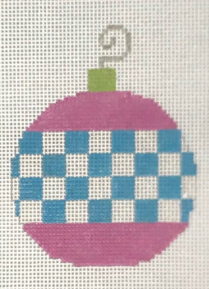 P-CHO-055 - Pink Bauble with Blue Checks